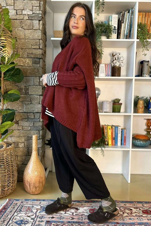 Inside Out Oversized Grunge Knit Burgundy